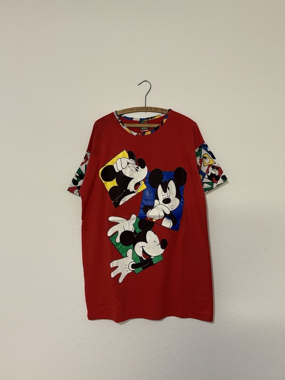 Vintage 90s Disney Shirt Womens One Size Red Mickey Mouse Sleepwear Top Dress